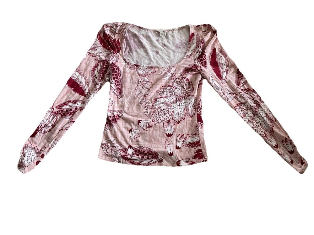 Guess Top Women’s Long Sleeves Floral Scoop Neck Small